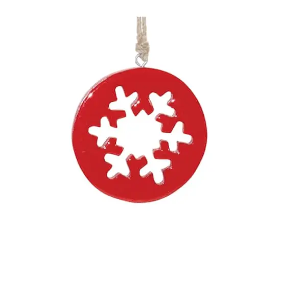 Red Wood Snowflake Cut-Out Ornaments Set {5}