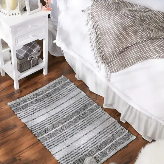 DII&reg; Variegated Stripe Handwoven Recycled Yarn Rug, 2ft. x 3ft. Black {6}