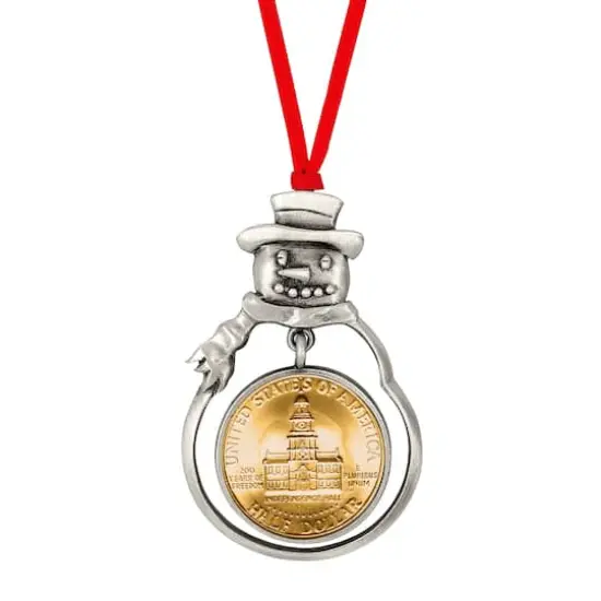 Gold Plated Bicentennial JFK Half Dollar Snowman Ornament {1}