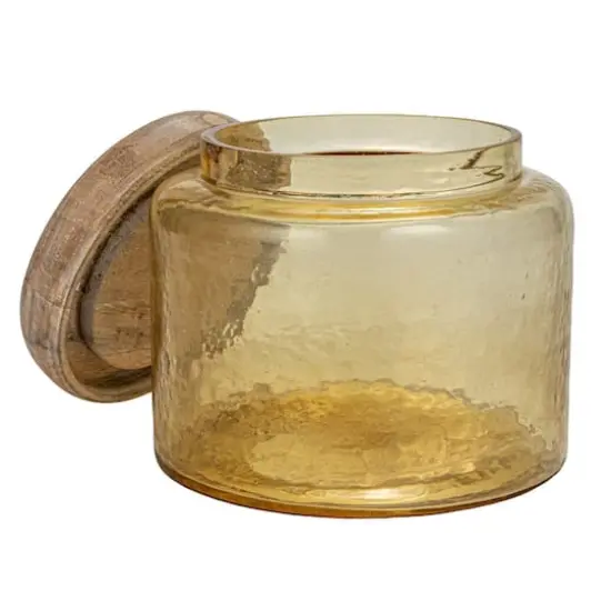Hello Honey&reg; Yellow & Whitewash Hammered Glass Jar with Mango Wood Lid {7}