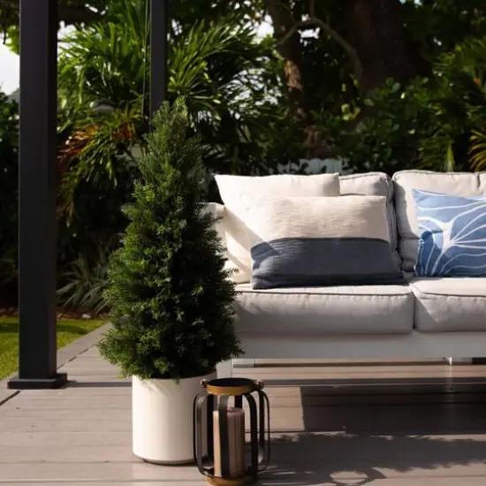 3ft. UV-Resistant Cedar Tree in White Planter {9}