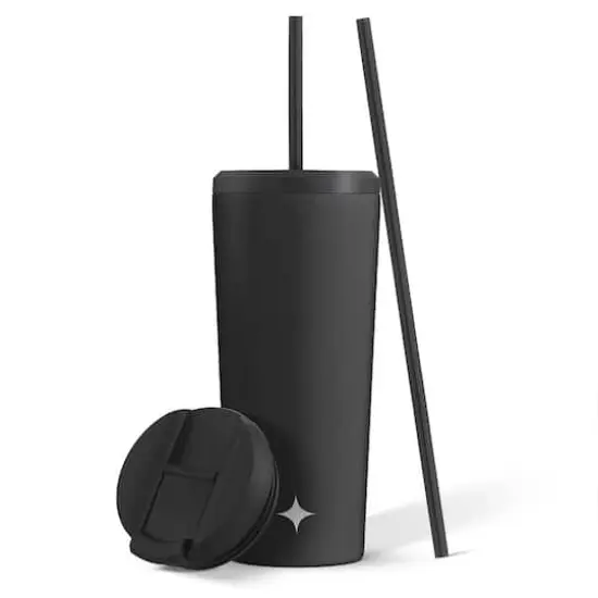 JoyJolt® 20oz. Vacuum Insulated Tumbler with Flip Lid & Straw Black {1}