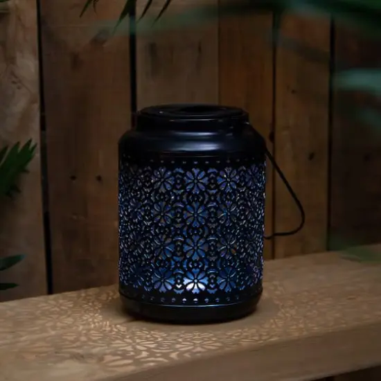 7" Black Integrated Floral LED Solar Outdoor Lantern with Handle {3}