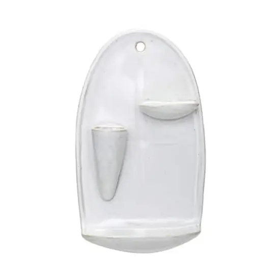 Hello Honey&reg; 9" White Stoneware Wall Vase with 2 Shelves & Reactive Glaze {1}