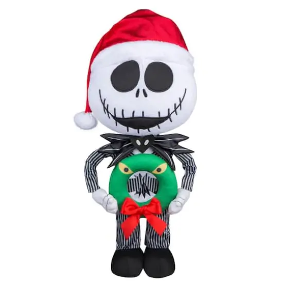 19" Jack Skellington Holiday Greeter in Pinstripe Suit with Monster Wreath {1}