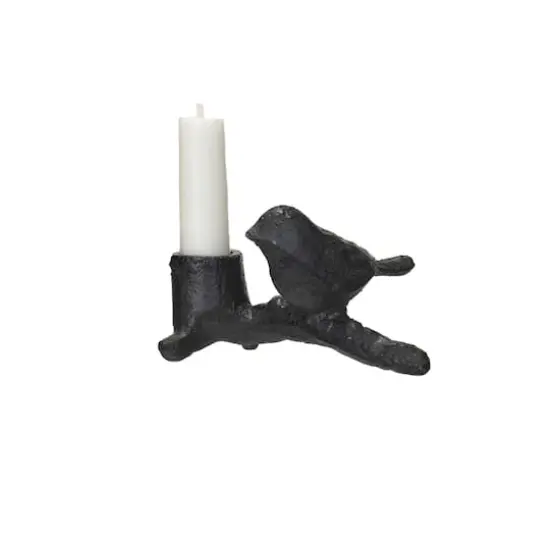 Hello Honey® 4.75" Black Cast Metal Taper Candleholder with Bird on Branch {4}