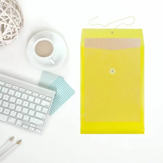 JAM Paper Legal Size Plastic Envelopes with Button & String Tie Closure, 12ct. Yellow {7}