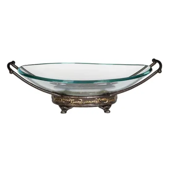 Gold Glass and Metal Traditional Serving Bowl, 5" x 17" x 11" {1}