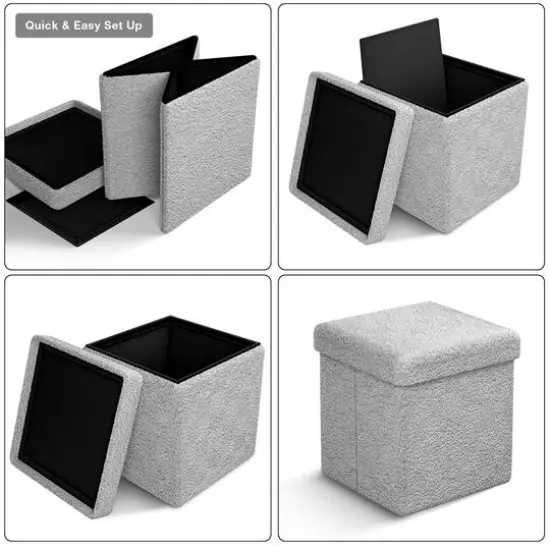 Sorbus Teddy Storage Ottoman Cube Gray {5}