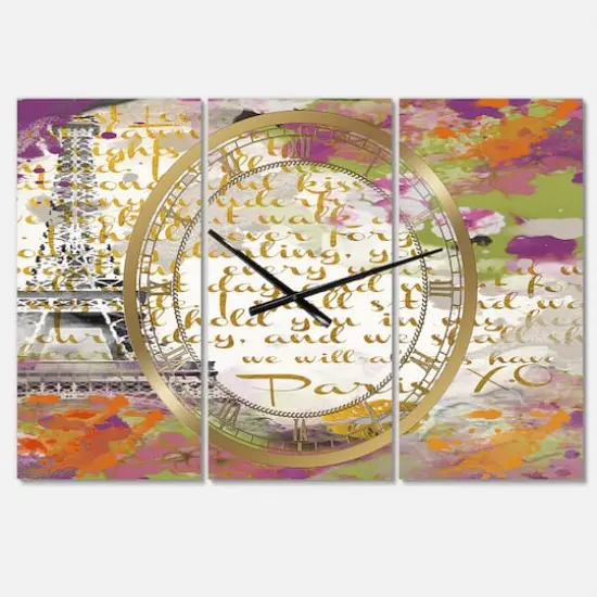 Designart With Love From Paris Large Traditional 3 panel Wall Clock {1}