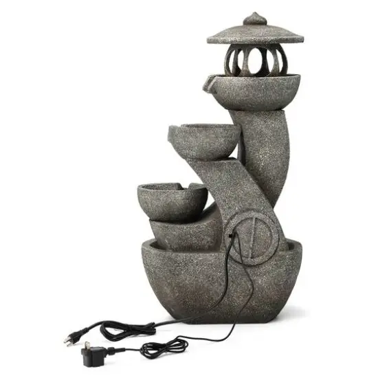 Glitzhome&reg; 32" 4-Tier LED Pagoda Outdoor Fountain {8}