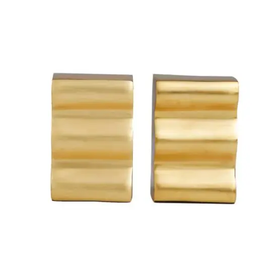 6" Wave Aluminum Bookends Set Gold {7}