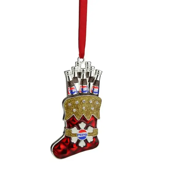 3.5" Red & Silver Plated Pepsi Stocking Christmas Ornament {1}