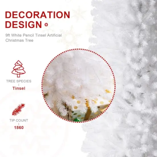 9ft. Unlit White Pencil Tinsel Artificial Christmas Tree {8}