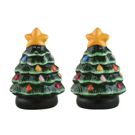 3.75" Green Ceramic Christmas Tree Salt & Pepper Shakers {1}