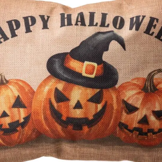 Glitzhome&reg; Faux Burlap Happy Halloween Pumpkin Pillow {8}