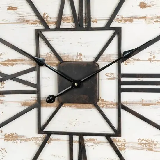 Glitzhome&reg; 31.5" Oversized Farmhouse Wooden & Metal Rectangle Wall Clock {8}