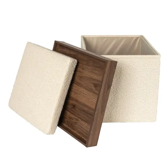 Household Essentials Versatile Boucle Ottoman with Hidden Storage Cream {3}