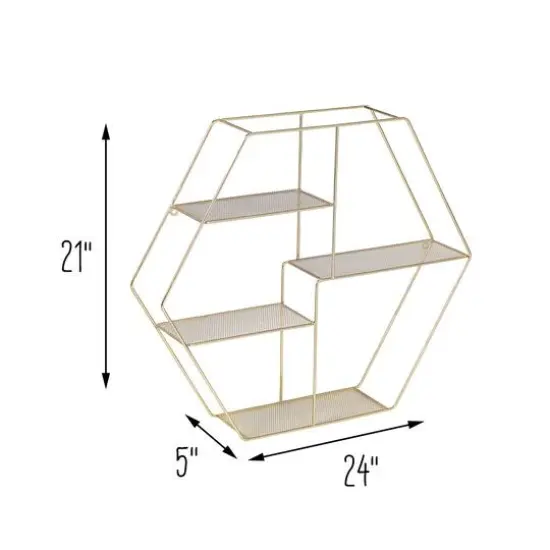 Honey Can Do 21" Gold Hexagonal Decorative 4-Tier Metal Wall Shelf {10}