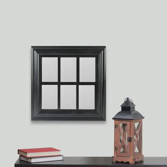 17" Black Contemporary Windowpane Square Wall Mirror {3}