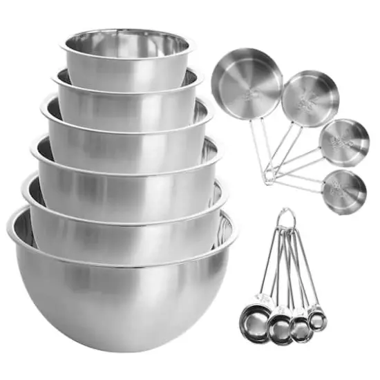 MegaChef 14 Piece Stainless Steel Measuring Cup & Spoon Set with Mixing Bowls {4}