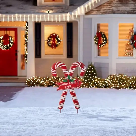 Glitzhome&reg; 30" Metal Christmas Candy Cane Yard Stake {9}