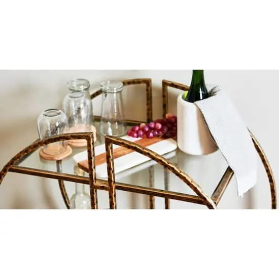 Hello Honey&reg; Modern Hammered Brass Round Bar Cart {10}