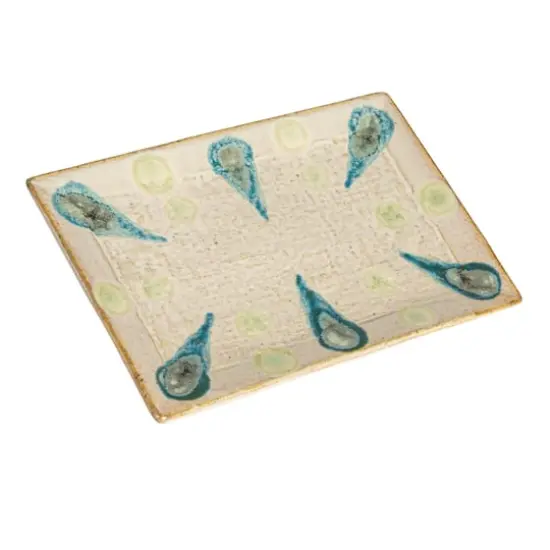 Hello Honey&reg; 9.25" Tan & Blue Geometric Stoneware Platter {1}