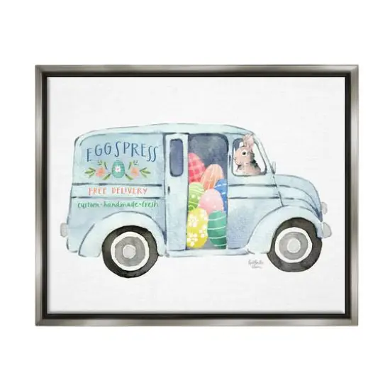 Stupell Industries Patterned Easter Eggs Truck Holiday Bunny Painting Floater Framed Art Gray {1}