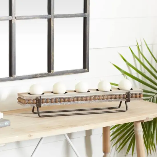 24" Brown Wood Natural Candlestick Holder {13}