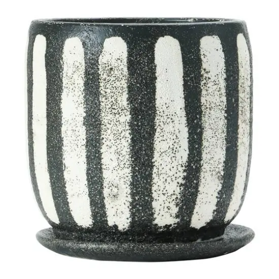 Hello Honey&reg; 7.5" Black & White Hand-Painted Terra Cotta Planter with Saucer Set {6}