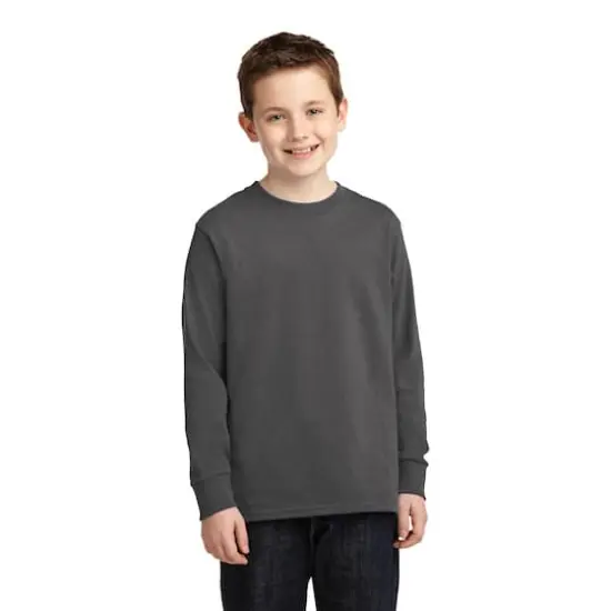 Port & Company&reg; Youth Long Sleeve Core Cotton T-Shirt Charcoal {3}