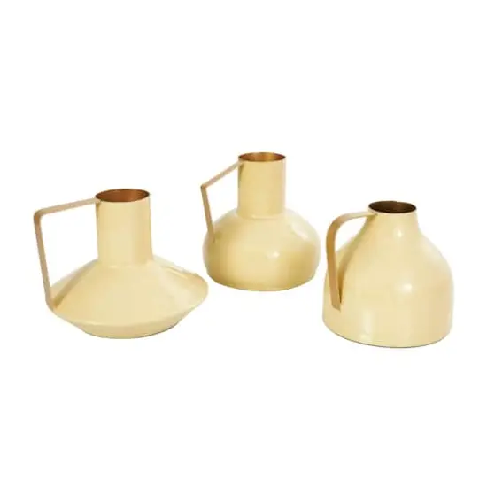 CosmoLiving by Cosmopolitan Yellow Metal Abstract Enameled Vase with Gold Handle Set {13}