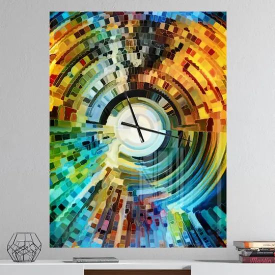 Designart 'Paths Of Stained Glass Modern Rectangular Wall Clock {3}