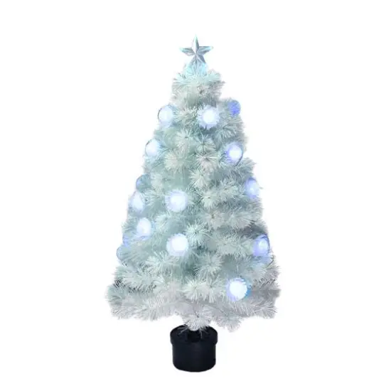 4ft. Pre-Lit Medium White Iridescent Fiber Optic Artificial Christmas Tree with Blue LED Lights {1}