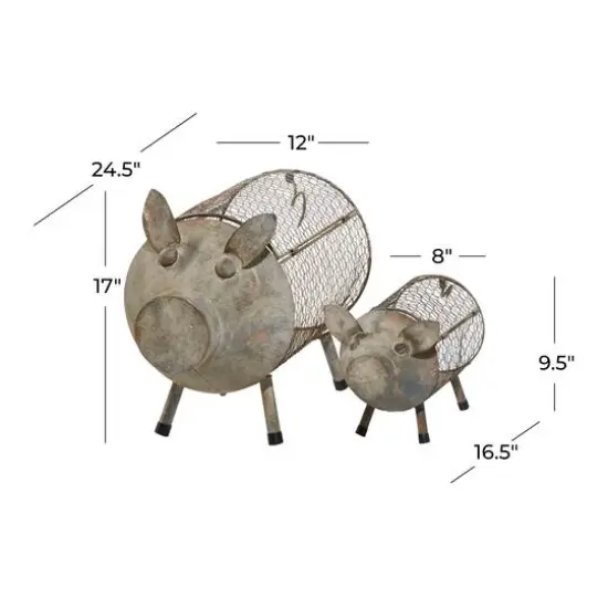 Gray Distressed Metal Farmhouse Pig Planter Set {9}