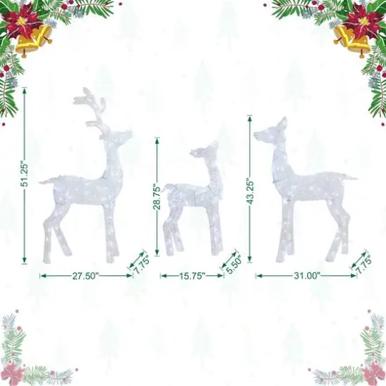 Glitzhome® Lighted Crystal White 3D Reindeer Outdoor Décor Set {8}