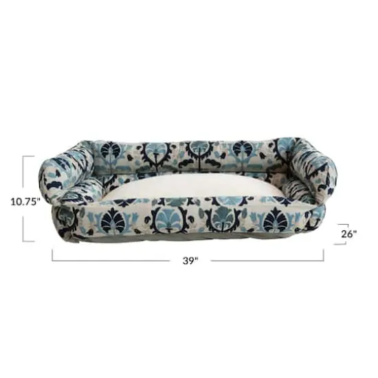 Hello Honey&reg; 39" Natural, Blue & Gray Floral Cotton and Sherpa Pet Bed {4}
