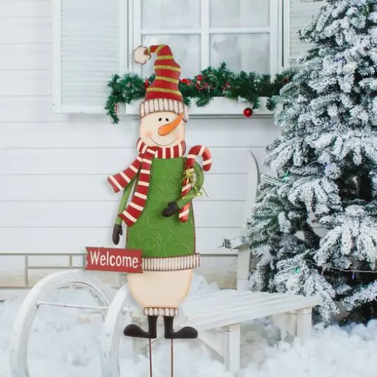 Glitzhome&reg; 3ft. Metal Snowman & Santa Yard Stake Set {5}