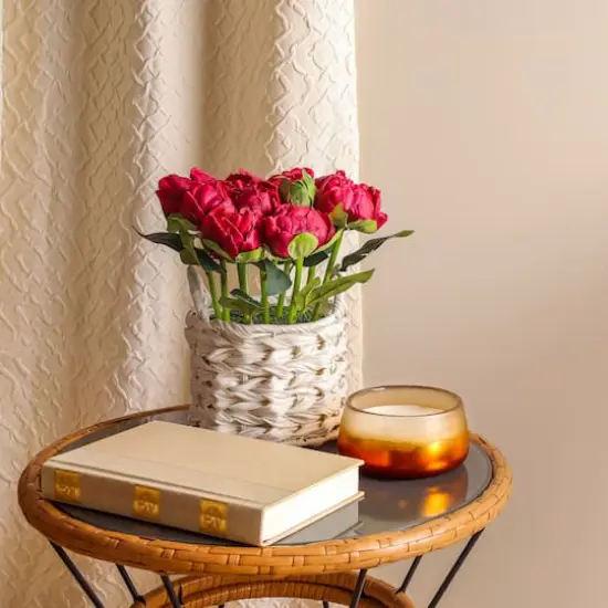 10" Peony Flower Bouquet In White Basket Multi {4}