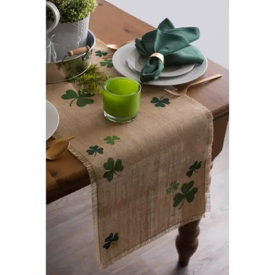 DII&reg; 74" Shamrock Printed Jute Table Runner {4}