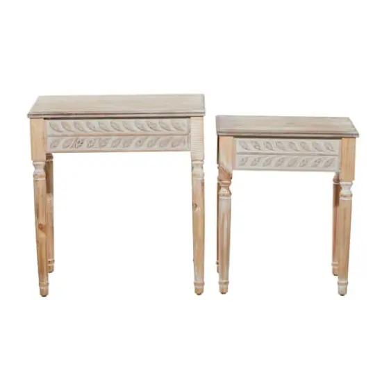 Whitewashed Wood Farmhouse Accent Table Set {5}