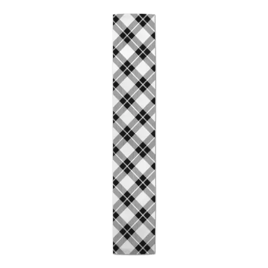 Diagonal Plaid Indoor/Outdoor Table Runner Black {1}