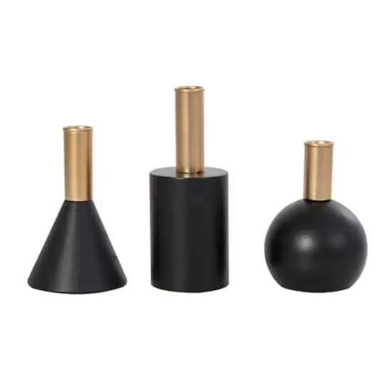 Black Wood Geometric Candle Holder Set {5}