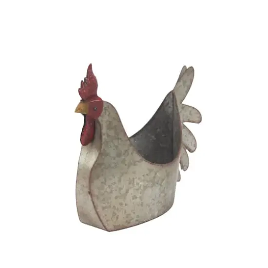 16" Gray Metal Farmhouse Chicken Planter {3}