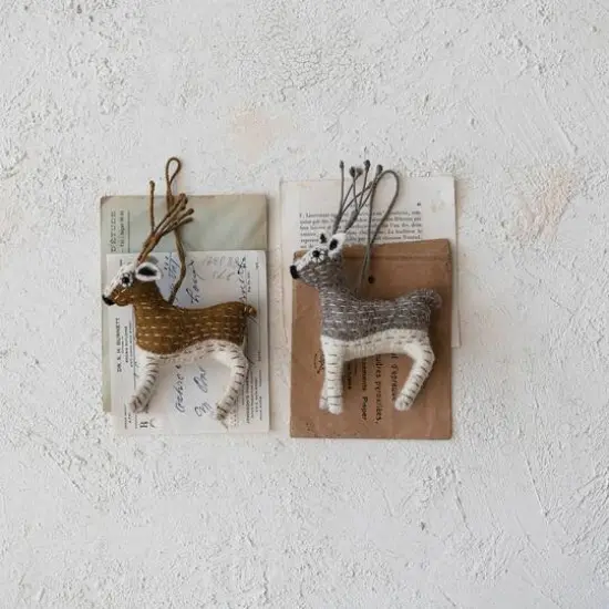 Hello Honey&reg; 6.5" Handmade Wool Felt Reindeer Ornaments with Stitching Set {3}