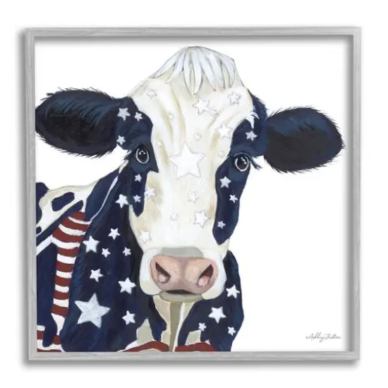 Stupell Industries Country Americana Cow Flag Pattern Framed Giclee Art Gray {1}