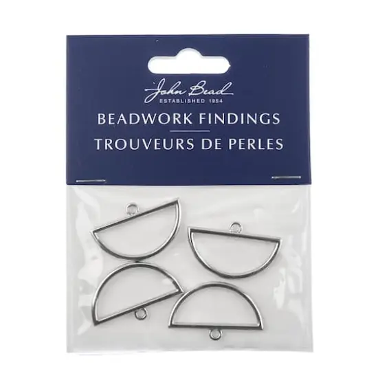 John Bead 30mm Silver Half Circle Beadwork Pendants, 4ct. {5}