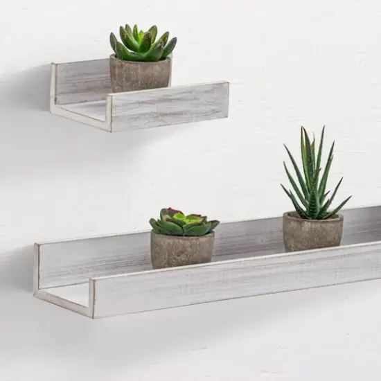 Whitewashed Wood Floating Wall Shelves Set {4}