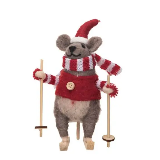 Hello Honey&reg; 6" Wool Felt Skiing Mouse with Winter Coat & Scarf {1}